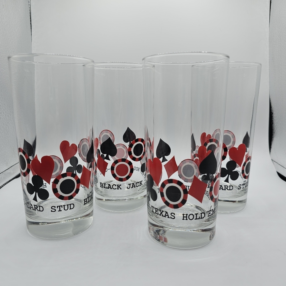 Libbey Highball Glasses Set Of 4 Card Theme Poker Black Jack
